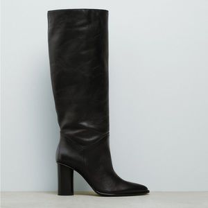 Heeled Leather Knee High Boots